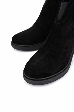 Tamer Tanca Kadın Hakiki Deri Siyah Süet Topuklu Bot 434 8413 BN BOT SK25-26 SIYAH SUET