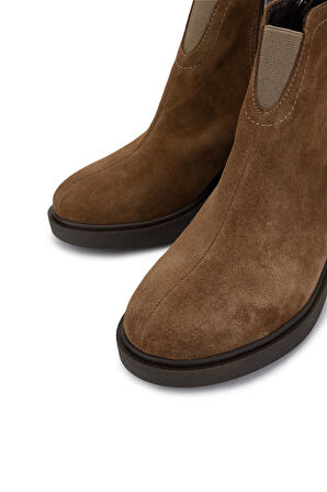 Tamer Tanca Kadın Hakiki Deri Taba Süet Topuklu Bot 434 8413 BN BOT SK25-26 TABA SPLT SUET