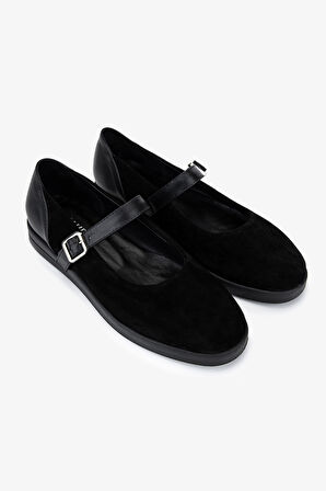 Valmenti Kadın Hakiki Deri Siyah Babet Ayakkabı 434 0402 BN AYK SK25-26 SYH SUET/SYH DR