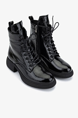 Valmenti Kadın Hakiki Deri Siyah Kırışık Rugan Casual Bot 434 1305 BN BOT SK25-26 SIYAH KRSK RGN