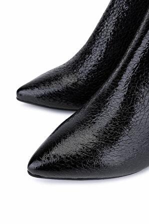 Tamer Tanca Kadın Hakiki Deri Siyah Rugan Topuklu Bot 1081 5411 BN BOT SK25-26 SIYAH KRSK RGN