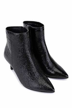 Tamer Tanca Kadın Hakiki Deri Siyah Rugan Topuklu Bot 1081 5411 BN BOT SK25-26 SIYAH KRSK RGN