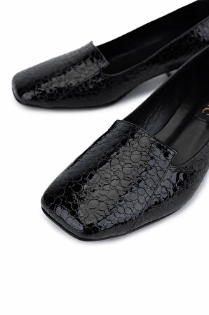 Tamer Tanca Kadın Hakiki Deri Siyah Rugan Topuklu Ayakkabı 1081 3541 BN AYK SK25-26 SIYAH FSLY