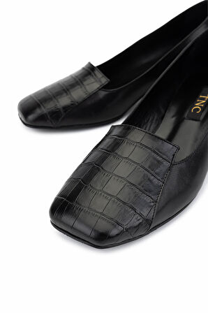 Tamer Tanca Kadın Hakiki Deri Siyah Kroko Topuklu Ayakkabı 1081 3541 BN AYK SK25-26 SYH KROKO/SYH DR