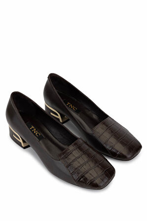 Tamer Tanca Kadın Hakiki Deri Kahverengi Topuklu Ayakkabı 1081 3541 BN AYK SK25-26 KHV KROKO/KHV DR