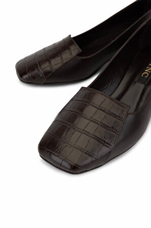 Tamer Tanca Kadın Hakiki Deri Kahverengi Topuklu Ayakkabı 1081 3541 BN AYK SK25-26 KHV KROKO/KHV DR