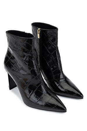 Tamer Tanca Kadın Hakiki Deri Siyah Kroko Topuklu Bot 1036 7558 BN BOT SK25-26 SIYAH KROKO