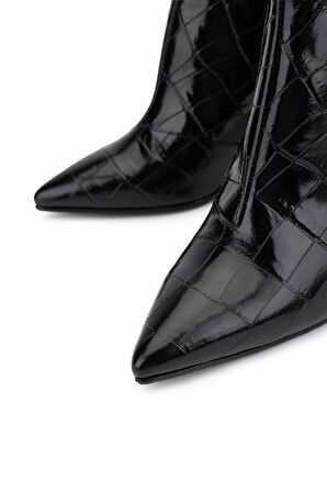 Tamer Tanca Kadın Hakiki Deri Siyah Kroko Topuklu Bot 1036 7558 BN BOT SK25-26 SIYAH KROKO