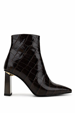 Tamer Tanca Kadın Hakiki Deri Kahverengi Kroko Topuklu Bot 1036 7558 BN BOT SK25-26 KAHVE KROKO