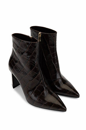 Tamer Tanca Kadın Hakiki Deri Kahverengi Kroko Topuklu Bot 1036 7558 BN BOT SK25-26 KAHVE KROKO