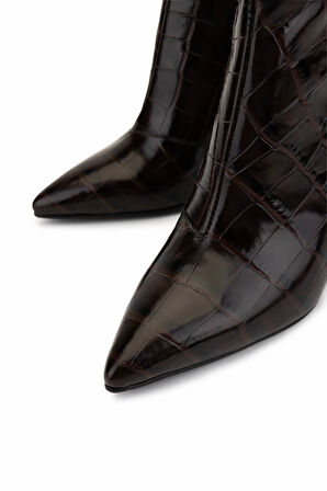 Tamer Tanca Kadın Hakiki Deri Kahverengi Kroko Topuklu Bot 1036 7558 BN BOT SK25-26 KAHVE KROKO