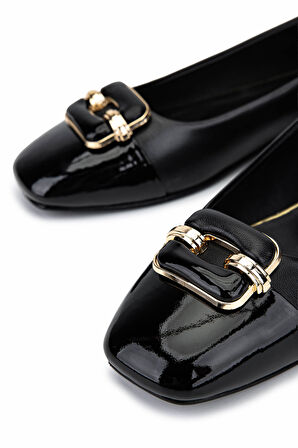 Tamer Tanca Kadın Hakiki Deri Siyah Babet Ayakkabı 1036 8027 BN AYK SK25-26 SYH DR/SYH RGN