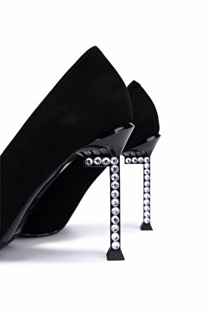 Tamer Tanca Kadın Hakiki Deri Siyah Süet Topuklu Ayakkabı 1036 8120 BN AYK SK25-26 SIYAH SUET