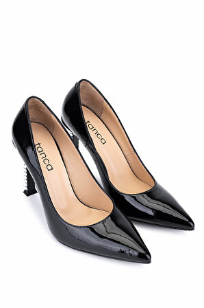 Tamer Tanca Kadın Hakiki Deri Siyah Rugan Topuklu Ayakkabı 1036 8120 BN AYK SK25-26 SIYAH RGN