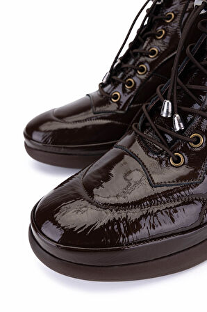 Tamer Tanca Kadın Hakiki Deri Kahverengi Rugan Casual Bot 824 3559 BN BOT SK24-25 KAHVE KRSK RGN