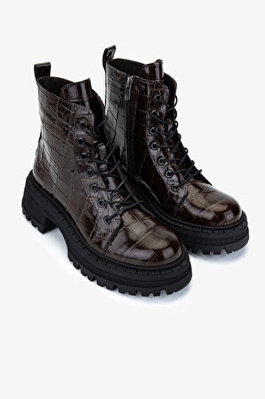 Valmenti Kadın Deri & Tekstil Kahverengi Kroko Casual Bot 625 106 BN BOT SK25-26 KAHVE KROKO