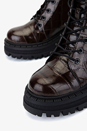 Valmenti Kadın Deri & Tekstil Kahverengi Kroko Casual Bot 625 106 BN BOT SK25-26 KAHVE KROKO