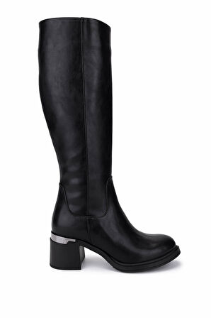 Tamer Tanca Kadın Suni Deri Siyah Topuklu Çizme 889 1424 BN CZM SK25-26 SIYAH