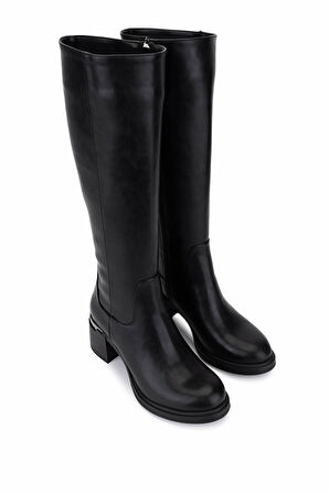 Tamer Tanca Kadın Suni Deri Siyah Topuklu Çizme 889 1424 BN CZM SK25-26 SIYAH