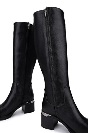 Tamer Tanca Kadın Suni Deri Siyah Topuklu Çizme 889 1424 BN CZM SK25-26 SIYAH