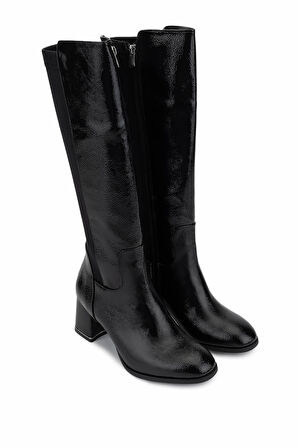 Tamer Tanca Kadın suni Deri Siyah Rugan Topuklu Çizme 889 9201 BN CZM SK25-26 SIYAH KRSK RGN