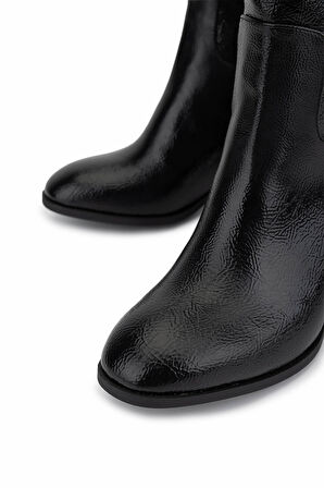 Tamer Tanca Kadın suni Deri Siyah Rugan Topuklu Çizme 889 9201 BN CZM SK25-26 SIYAH KRSK RGN