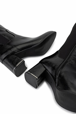 Tamer Tanca Kadın suni Deri Siyah Rugan Topuklu Çizme 889 9201 BN CZM SK25-26 SIYAH KRSK RGN