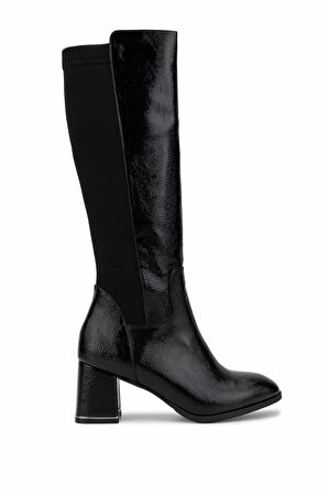 Tamer Tanca Kadın suni Deri Siyah Rugan Topuklu Çizme 889 9201 BN CZM SK25-26 SIYAH KRSK RGN