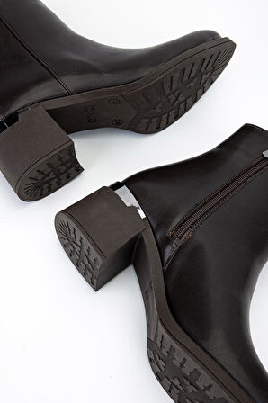 Tamer Tanca Kadın Suni Deri Kahverengi Topuklu Bot 889 1422 BN BOT SK25-26 KAHVE