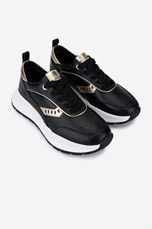 Valmenti Kadın Hakiki Deri Siyah Sneakers & Spor Ayakkabı 04 401 BN AYK SK25-26 SYH/LIGHT GOLD