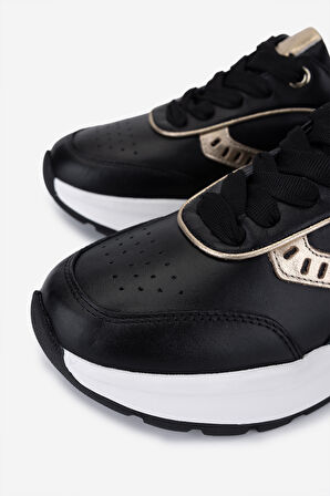 Valmenti Kadın Hakiki Deri Siyah Sneakers & Spor Ayakkabı 04 401 BN AYK SK25-26 SYH/LIGHT GOLD