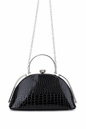 Tamer Tanca Kadın Suni Deri Siyah Rugan Abiye Çanta 1083 031 BN CNT SK25-26 SIYAH FSLY