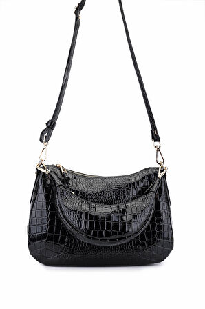 Tamer Tanca Kadın Suni Deri Siyah Kroko Omuz Çanta 1099 205 BN CNT SK25-26 SIYAH KROKO