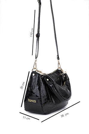 Tamer Tanca Kadın Suni Deri Siyah Kroko Omuz Çanta 1099 205 BN CNT SK25-26 SIYAH KROKO