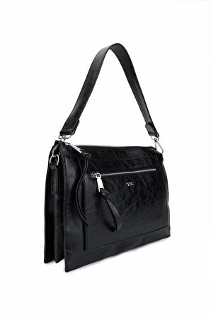 Tamer Tanca Kadın Suni Deri Siyah Rugan Kol Çantası 1003 2030 BN CNT SK25-26 SIYAH KRSK RGN