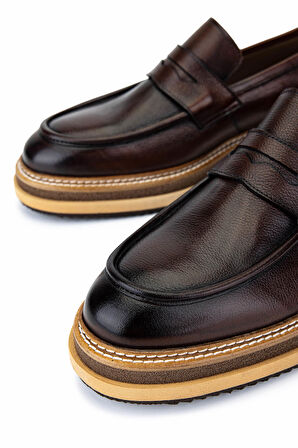 Tamer Tanca Erkek Hakiki Deri Taba Loafer Ayakkabı 537 3670 ERK AYK Y25 TABA SHRNKL