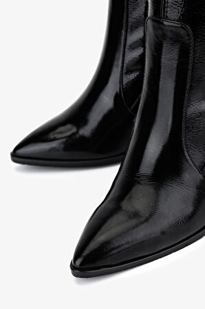 Valmenti Kadın Deri & Suni Siyah Rugan Topuklu Çizme 33 3334 BN CZM SK25-26 SIYAH RUGAN