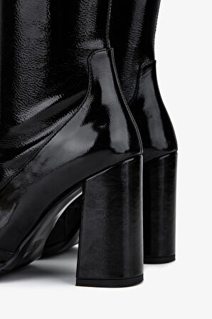 Valmenti Kadın Deri & Suni Siyah Rugan Topuklu Çizme 33 3334 BN CZM SK25-26 SIYAH RUGAN