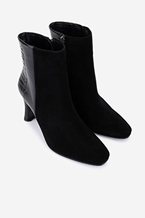 Valmenti Kadın Hakiki Deri Siyah Topuklu Bot 33 8500 BN BOT SK25-26 SYH SUET/SYH KROKO