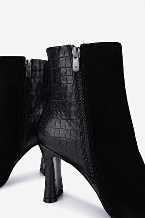Valmenti Kadın Hakiki Deri Siyah Topuklu Bot 33 8500 BN BOT SK25-26 SYH SUET/SYH KROKO
