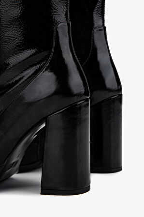 Valmenti Kadın Deri & Suni Siyah Rugan Topuklu Bot 33 3333 BN BOT SK25-26 SIYAH RUGAN