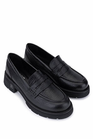Tamer Tanca Kadın Hakiki Deri Siyah Jumbo Loafer Ayakkabı 33 25525 BN AYK SK25-26 SIYAH JUMBO