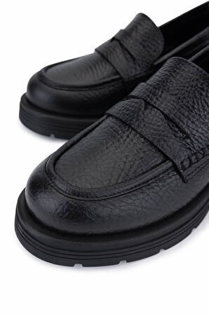 Tamer Tanca Kadın Hakiki Deri Siyah Jumbo Loafer Ayakkabı 33 25525 BN AYK SK25-26 SIYAH JUMBO