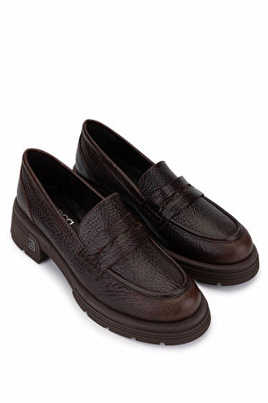 Tamer Tanca Kadın Hakiki Deri Kahverengi Loafer Ayakkabı 33 25525 BN AYK SK25-26 KAHVE JUMBO