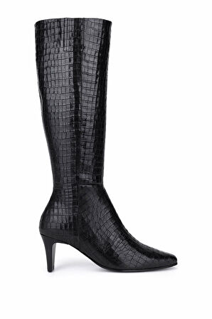 Tamer Tanca Kadın Hakiki Deri Siyah Kroko Klasik Çizme 33 16510 BN CZM SK25-26 SIYAH KROKO