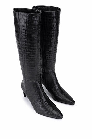 Tamer Tanca Kadın Hakiki Deri Siyah Kroko Klasik Çizme 33 16510 BN CZM SK25-26 SIYAH KROKO