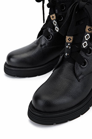 Tamer Tanca Kadın Hakiki Deri Siyah Floter Klasik Bot 33 3828 BN BOT SK25-26 SIYAH FLOTER