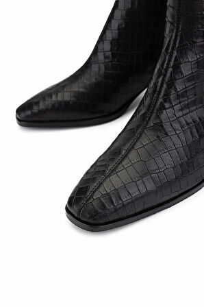 Tamer Tanca Kadın Hakiki Deri Siyah Kroko Klasik Bot 33 11510 BN BOT SK25-26 SIYAH KROKO