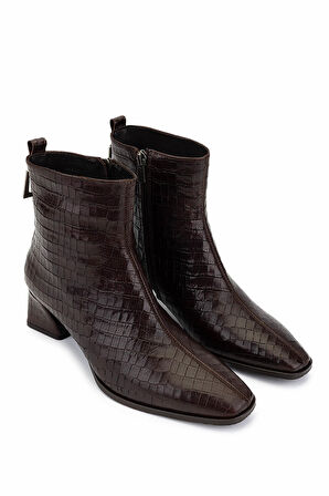 Tamer Tanca Kadın Hakiki Deri Kahverengi Kroko Klasik Bot 33 11510 BN BOT SK25-26 KAHVE KROKO
