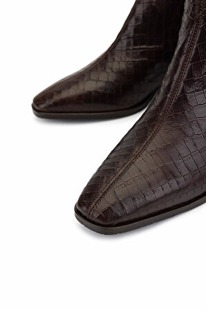 Tamer Tanca Kadın Hakiki Deri Kahverengi Kroko Klasik Bot 33 11510 BN BOT SK25-26 KAHVE KROKO